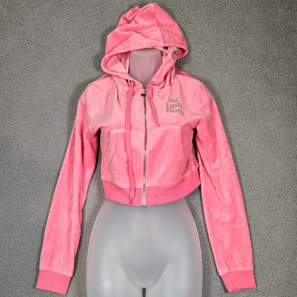 Dolls Kill My Little Pony Velour Cropped Track Jacket Women's M Pink Rhinestone - Picture 13 of 14